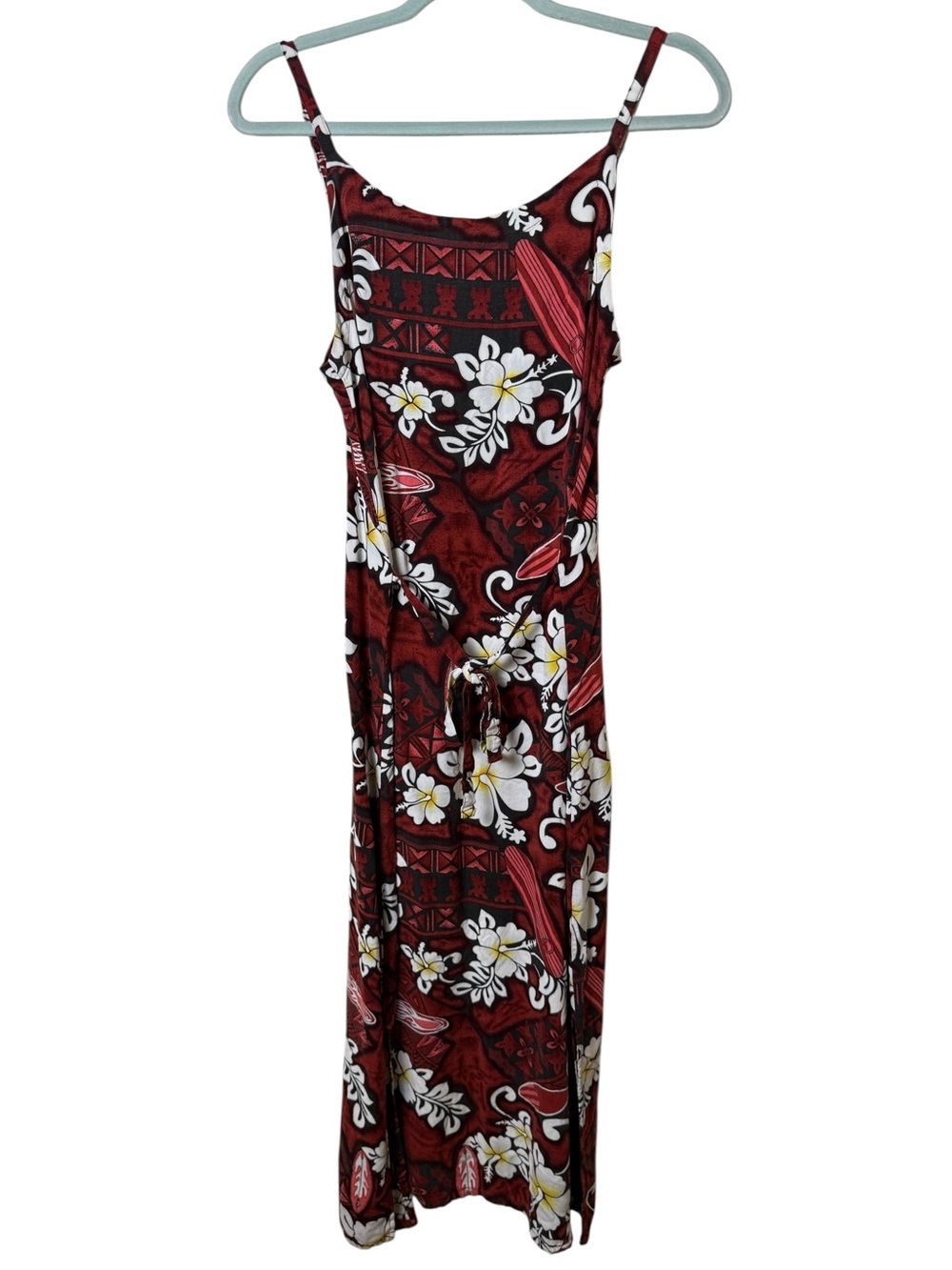 Caribbean Large Red Floral Maxi Dress with Spaghetti Straps